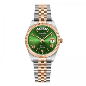 Alexandre Christie AC 5014 Silver Rosegold Green Lady Day Date LEBTRGN